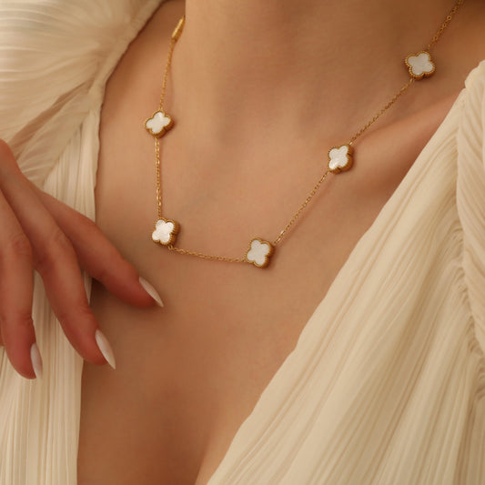 Van Cleef White Stone Detailed Gold Color Necklace
