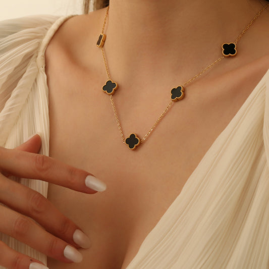 Van Cleef Black Stone Detailed Gold Color Necklace
