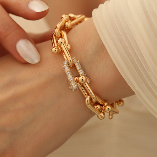 Tiffany Design Gold Color Bracelet with Steel Stone Detail